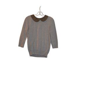 LC Lauren Conrad Metallic Beaded Round Collar Grey Sweater Girls M